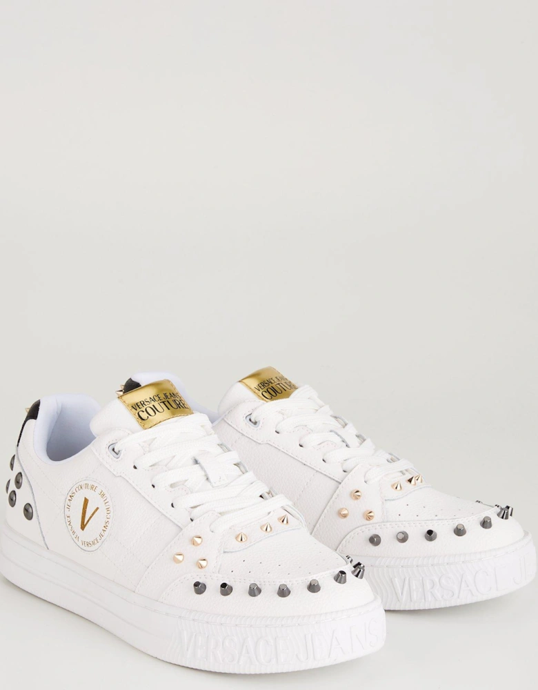 Jeans Couture Stud Trim V Emblem Trainers - White/Multi