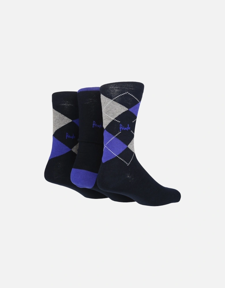 3 PAIR MENS ARGYLE SOCKS WITH RECYCLED POLYESTER