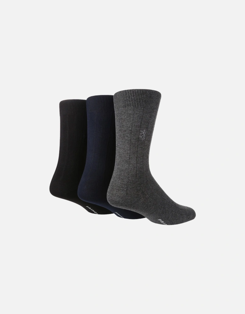 3 PAIR BLACK LABEL MENS RIB BAMBOO SOCKS