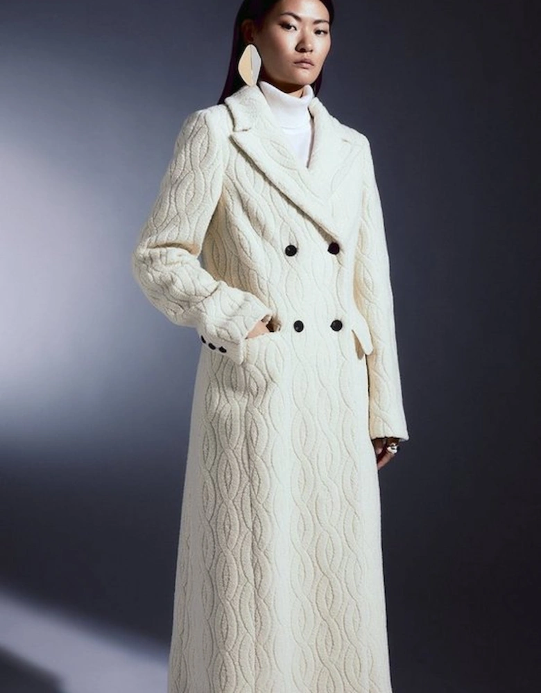 Italian Manteco Wool Relaxed Cable Double Breasted Midi Coat