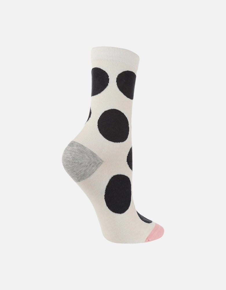 1 PAIR HIGH-END CREAM SOCK WITH LARGE BLACK SPOTS