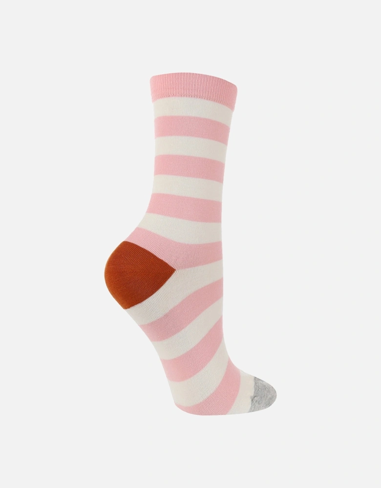 1 PAIR HIGH-END SOCK WITH PINK AND CREAM STRIPES