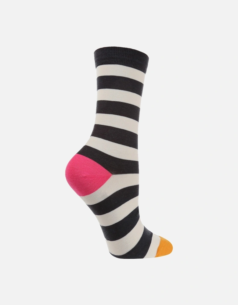 1 PAIR HIGH-END SOCK WITH CHARCOAL AND CREAM STRIPES