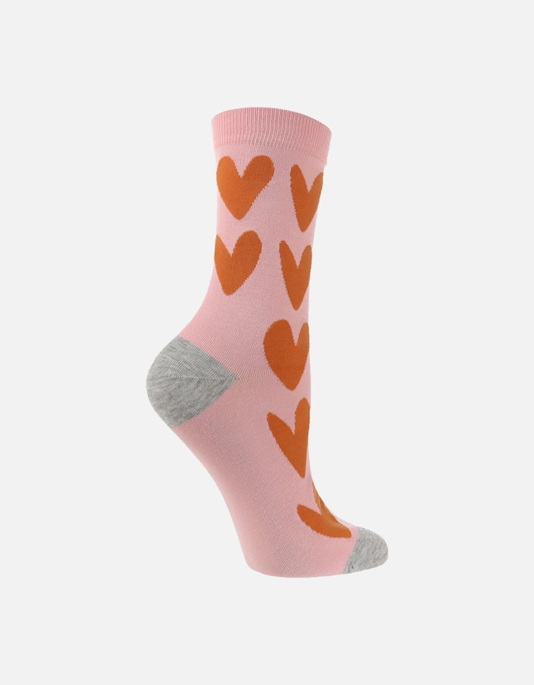 1 PAIR HIGH-END PINK SOCK WITH ORANGE HEARTS