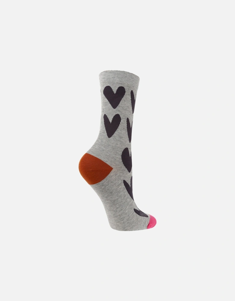 1 PAIR HIGH-END GREY SOCK WITH CHARCOAL HEARTS