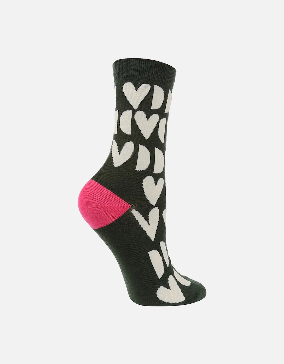 1 PAIR HIGH-END BLACK SOCK WITH CREAM HEART & MOON PRINT, 2 of 1