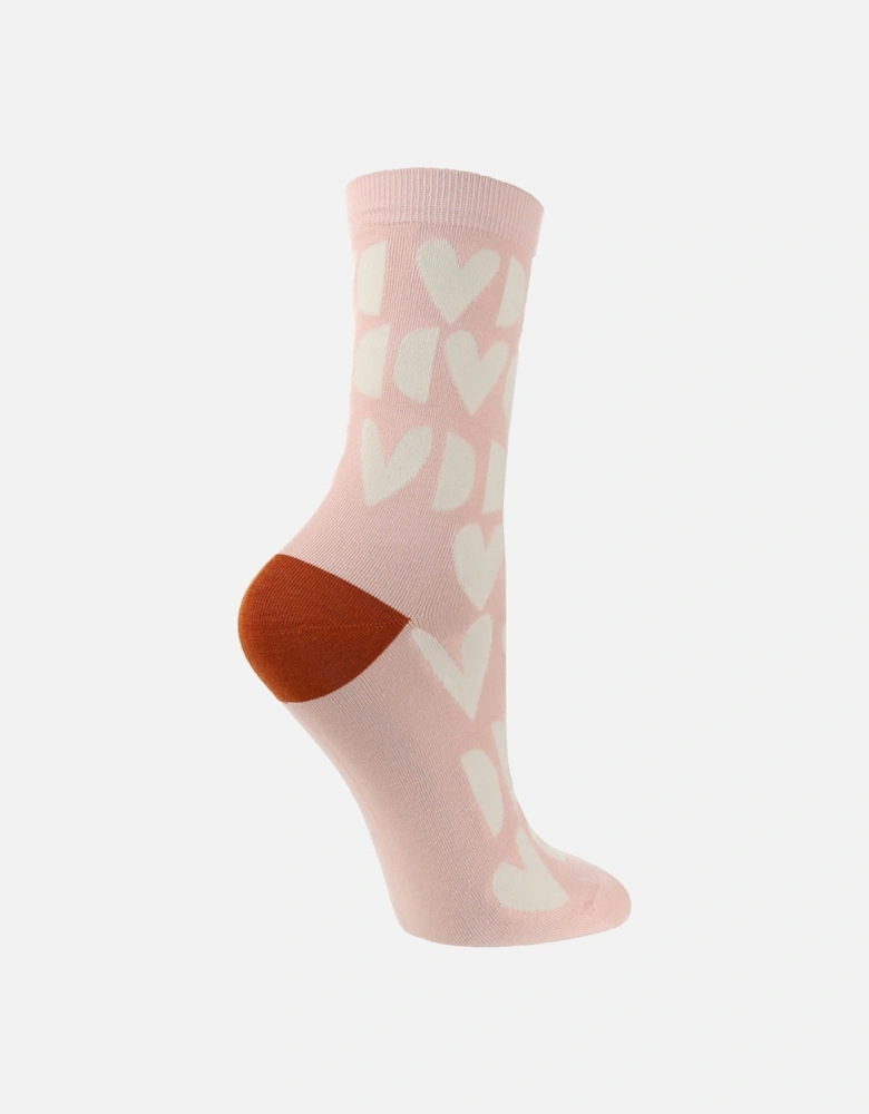1 PAIR HIGH-END PINK SOCK WITH CREAM HEART & MOON PRINT