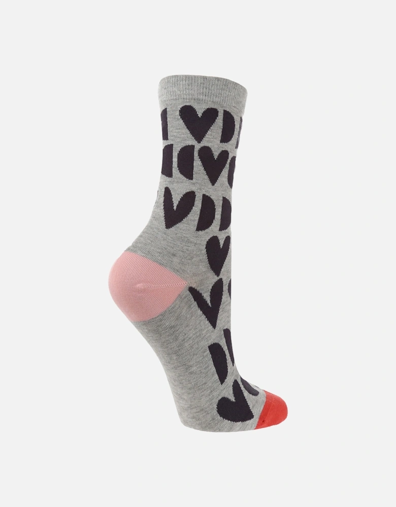 1 PAIR HIGH-END GREY SOCK WITH CHARCOAL HEART & MOON PRINT