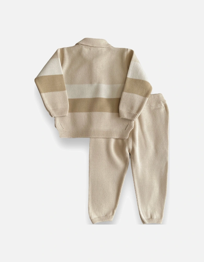 Camel Knit Stripe Trouser Set