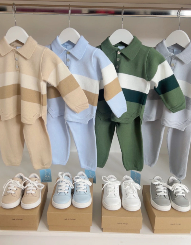 Camel Knit Stripe Trouser Set