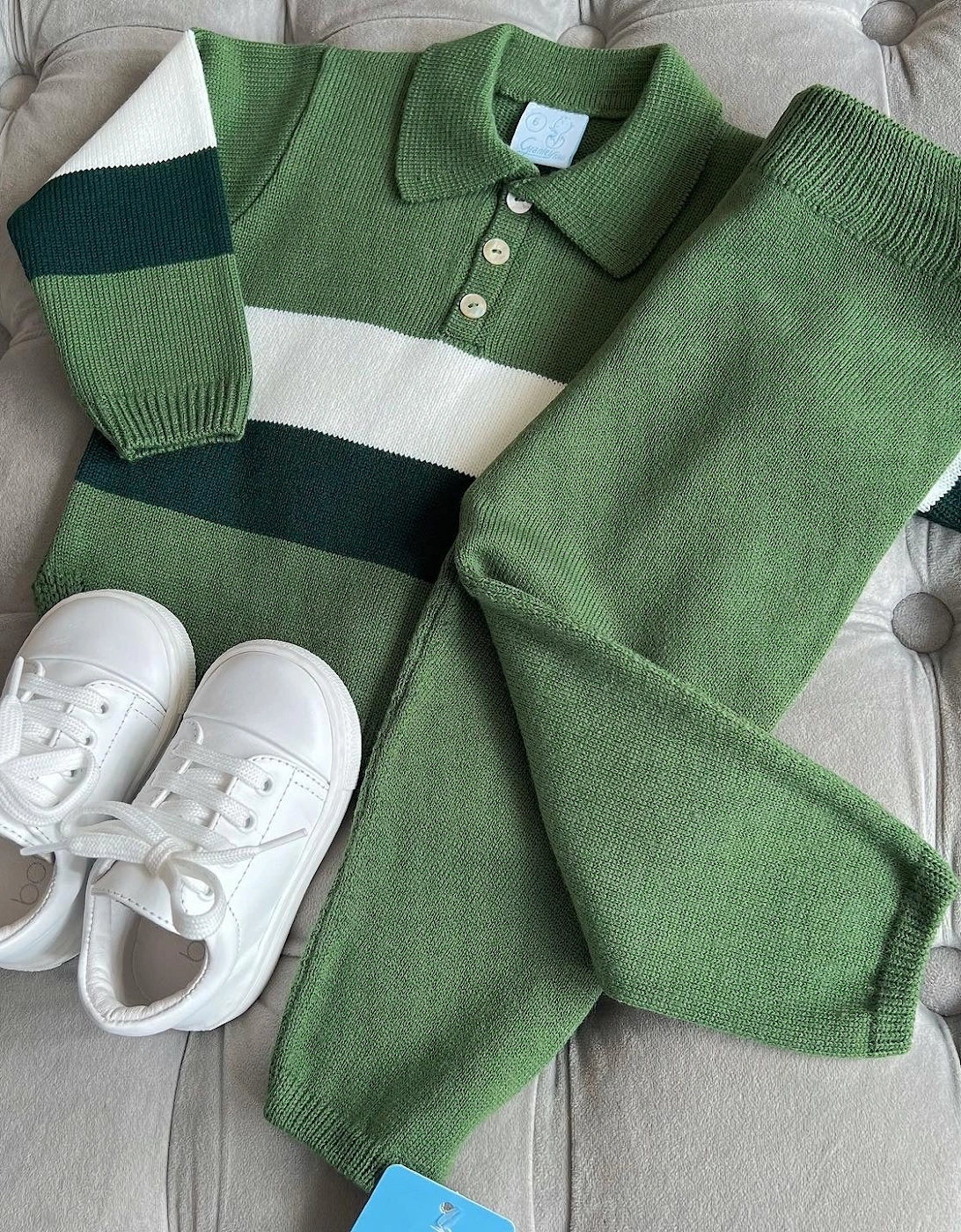Green Knit Stripe Trouser Set, 5 of 4