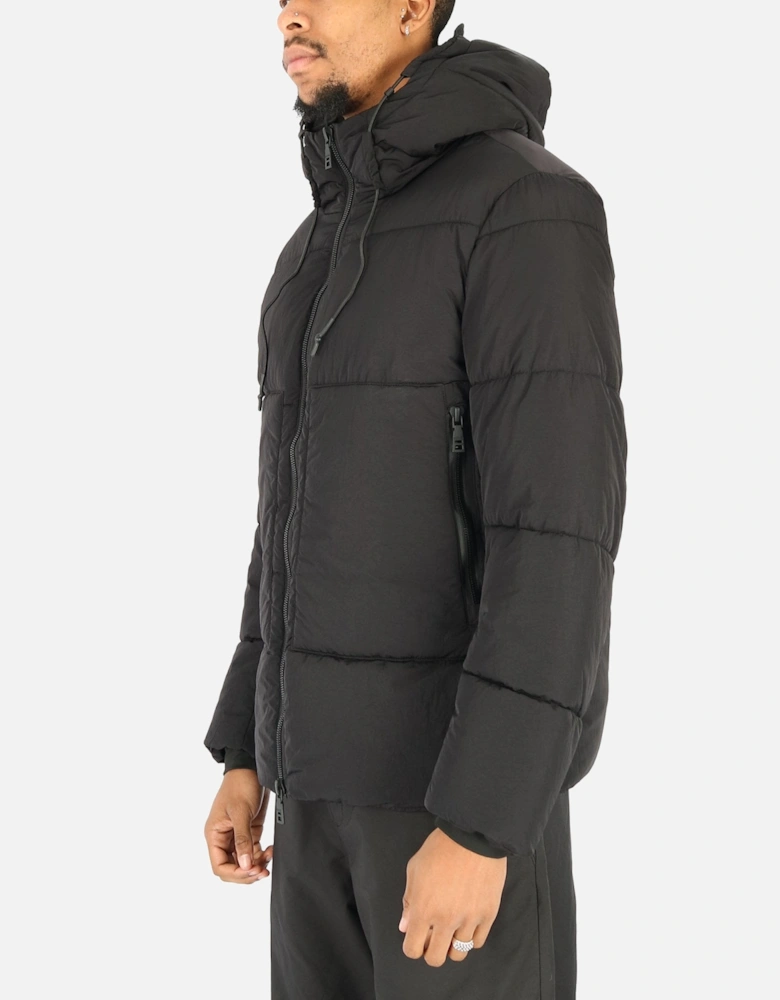 Crinkle Hooded Black Puffer Jacket
