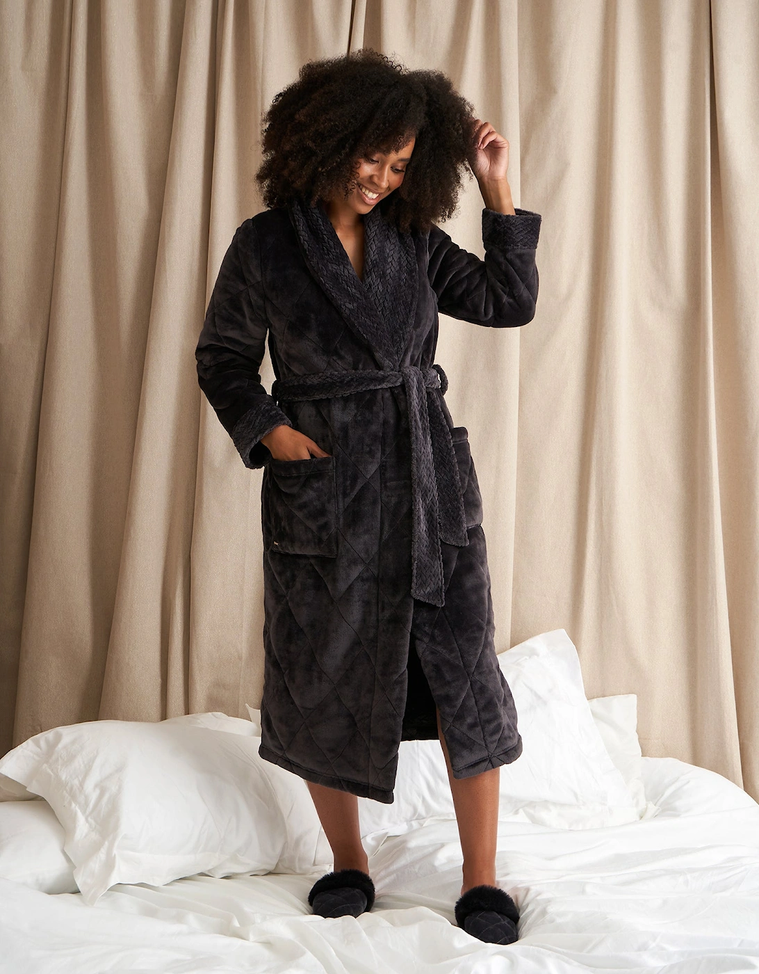 Quilted Velour Robe in Raven, 6 of 5