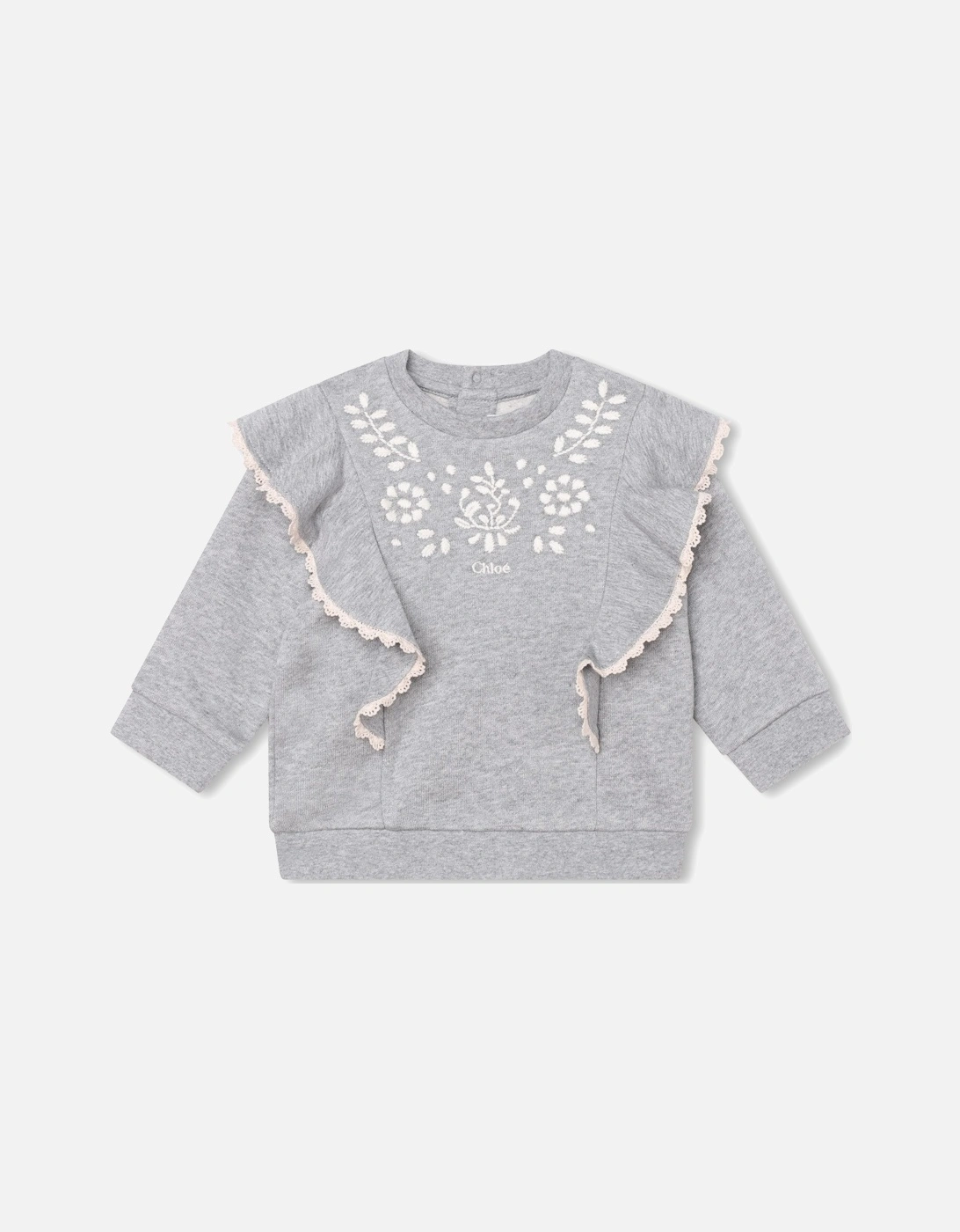 Chloe Baby Girls Ruffled Sweater in Grey, 4 of 3
