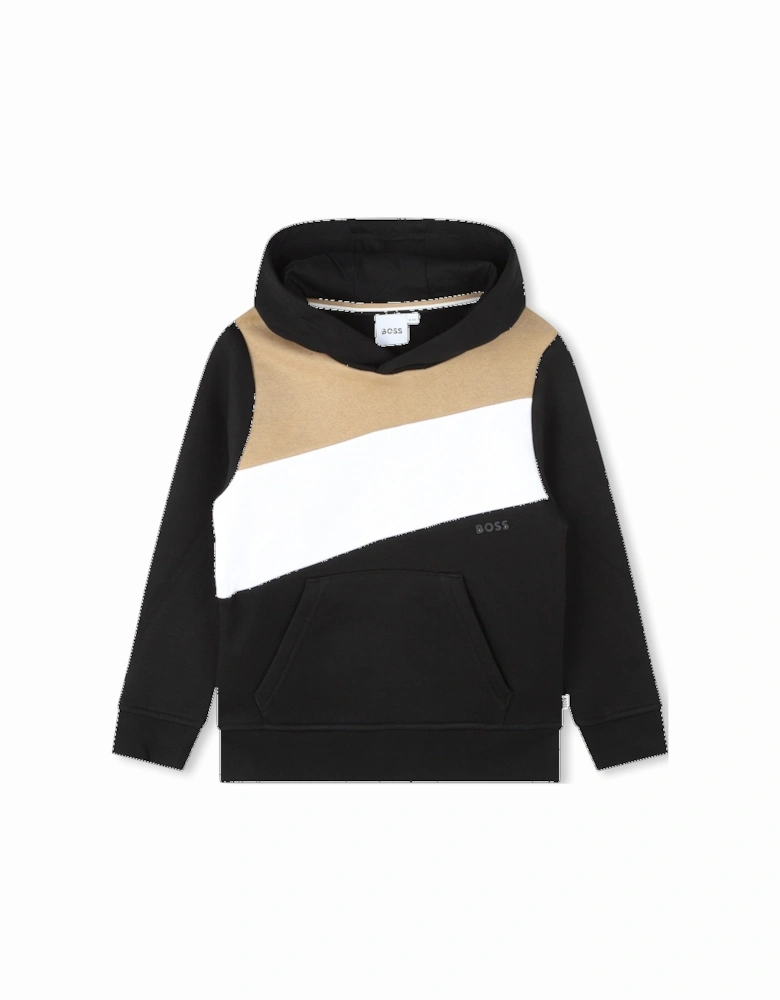 Boss Boys Three Colour Striped Hoodie in Black