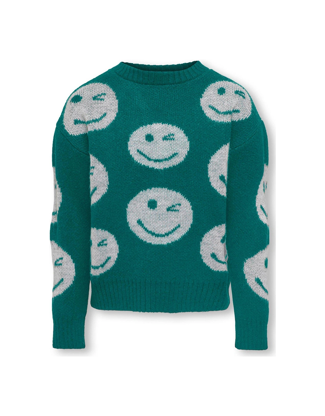 Girls Smiley Face Knitted Jumper - Bayberry - Green, 3 of 2