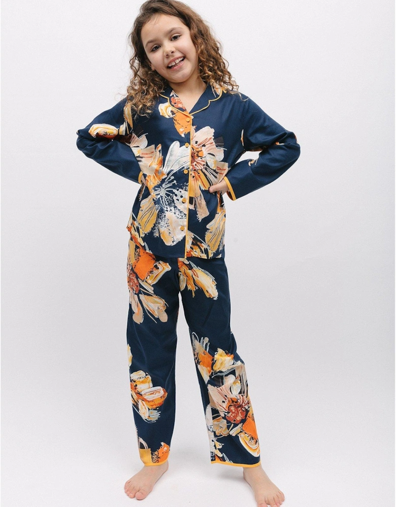 Girls Cosmo Floral Pyjama Set - Blue