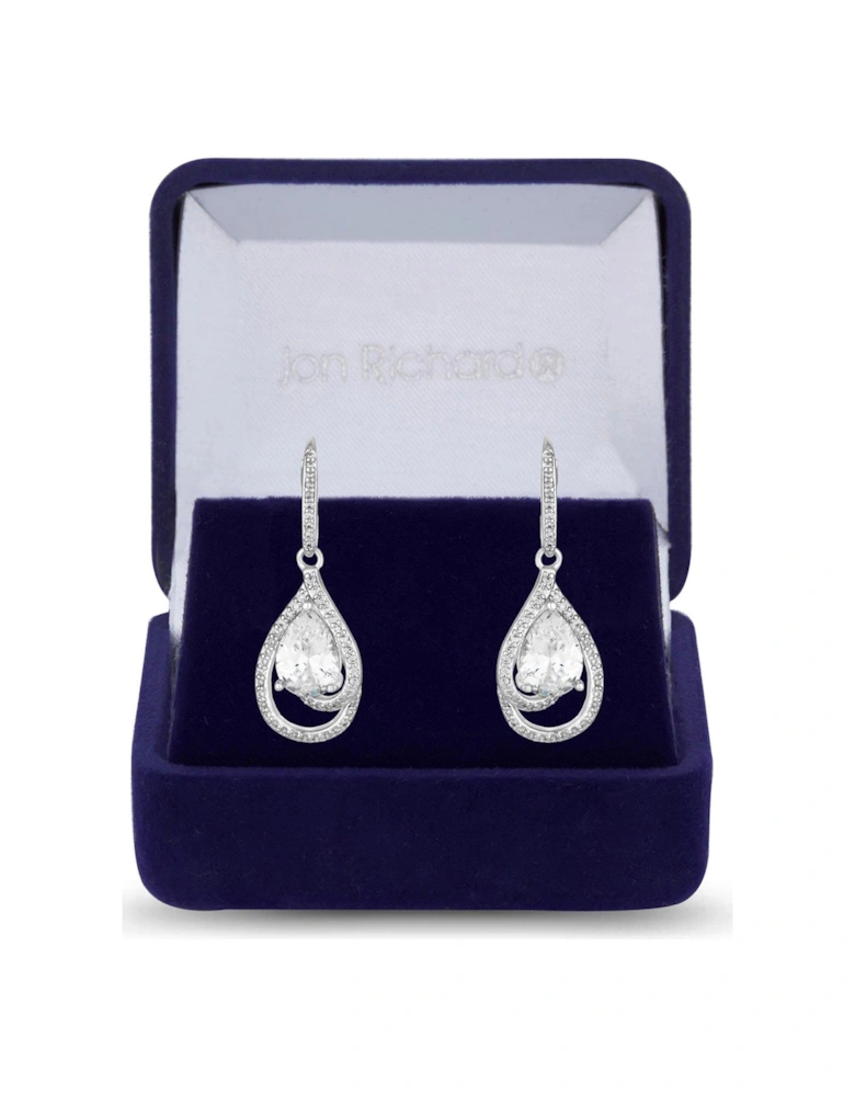 Rhodium Plated Cubic Zirconia Pear Drop Earrings - Gift Boxed