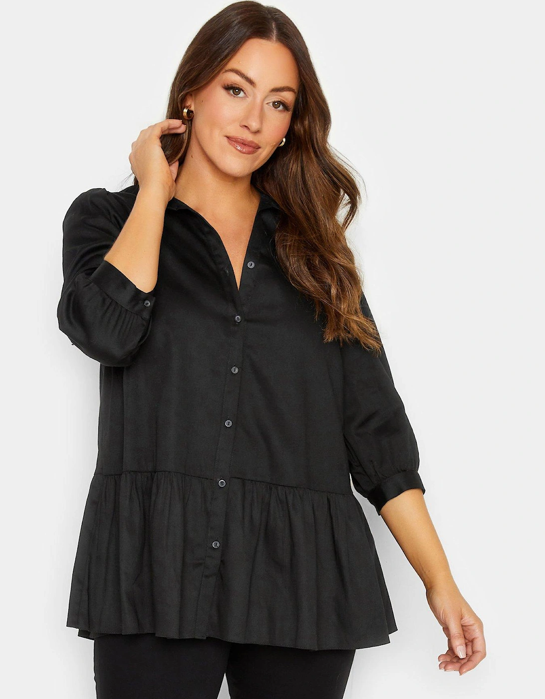 Frill Hem Button Through Shirt - Black, 2 of 1