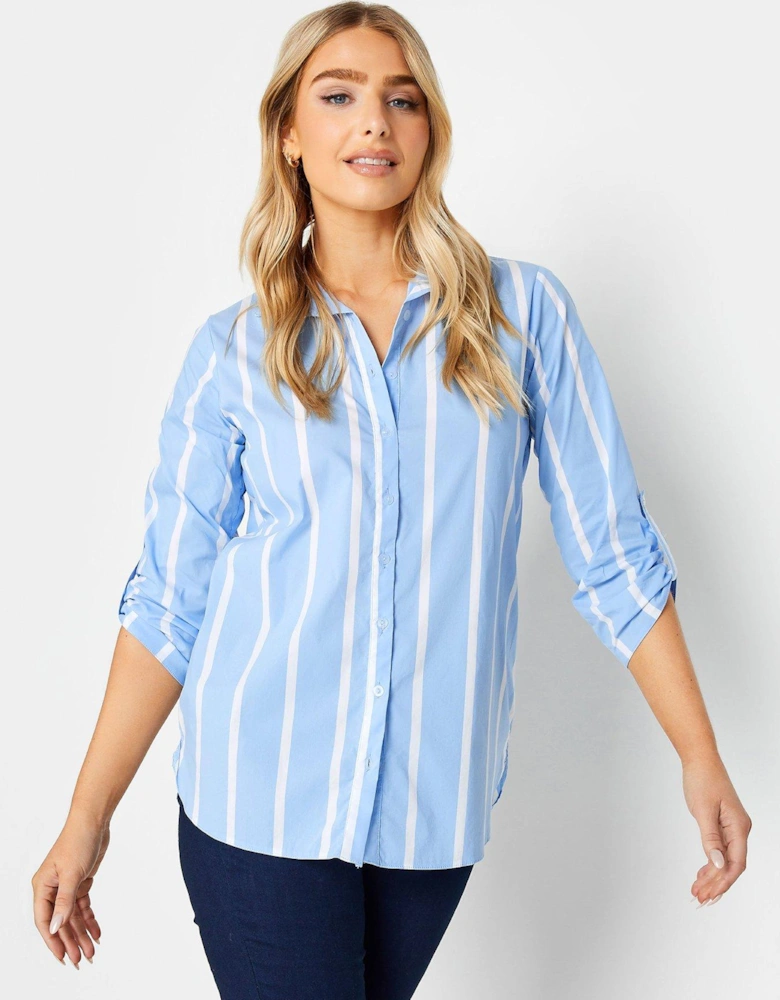 Stripe Tab Sleeve Detail Shirt - Blue