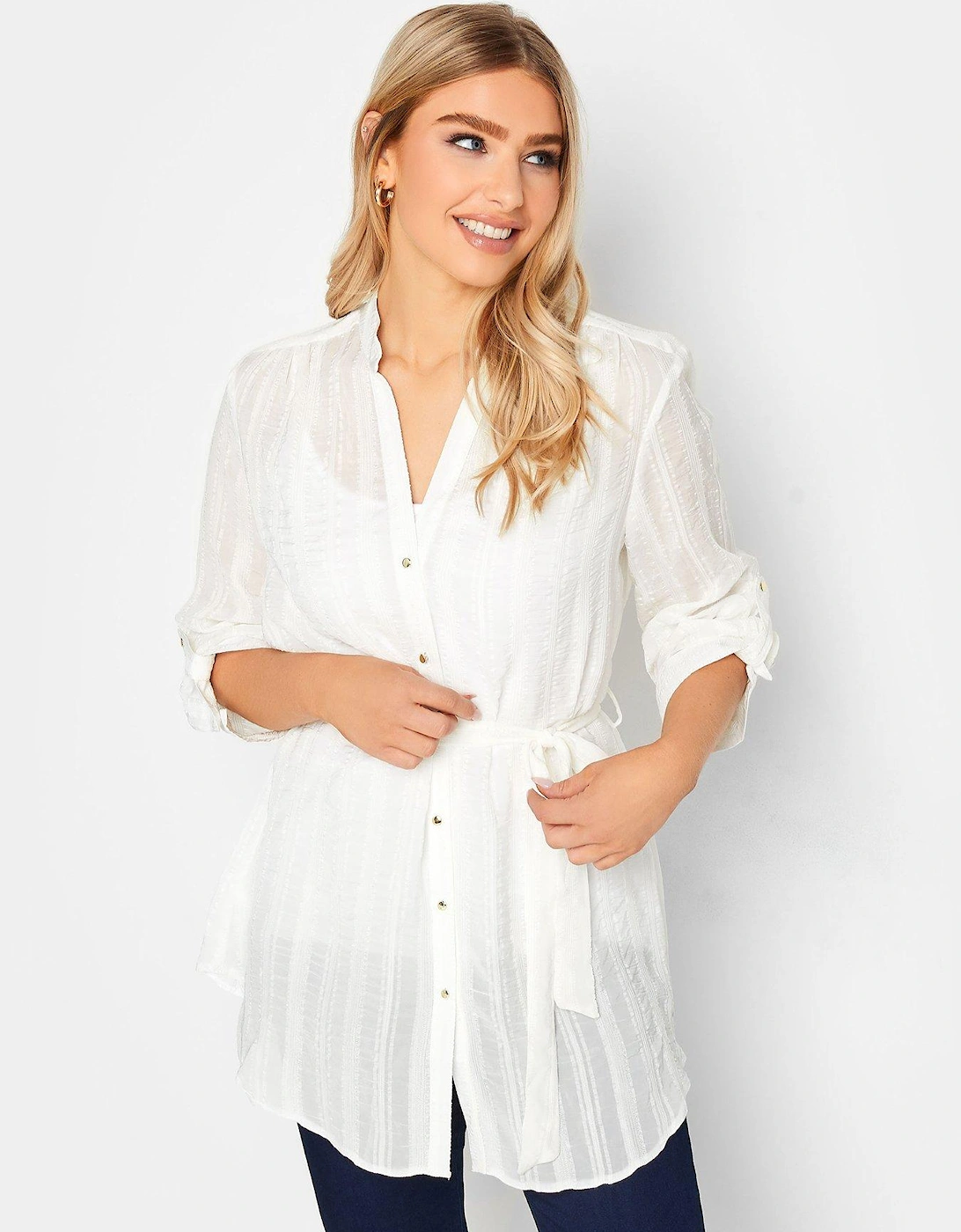 Tab Sleeve Detail Blouse - White, 2 of 1