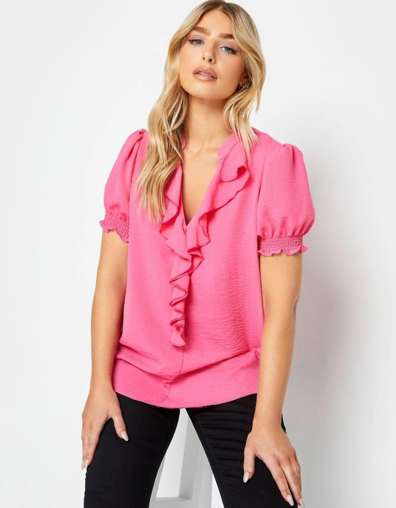 Frill Front Blouse - Pink