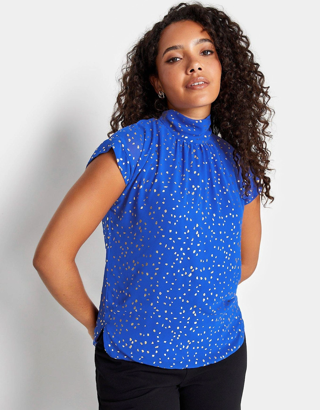 High Neck Tie Back Top - Blue, 2 of 1