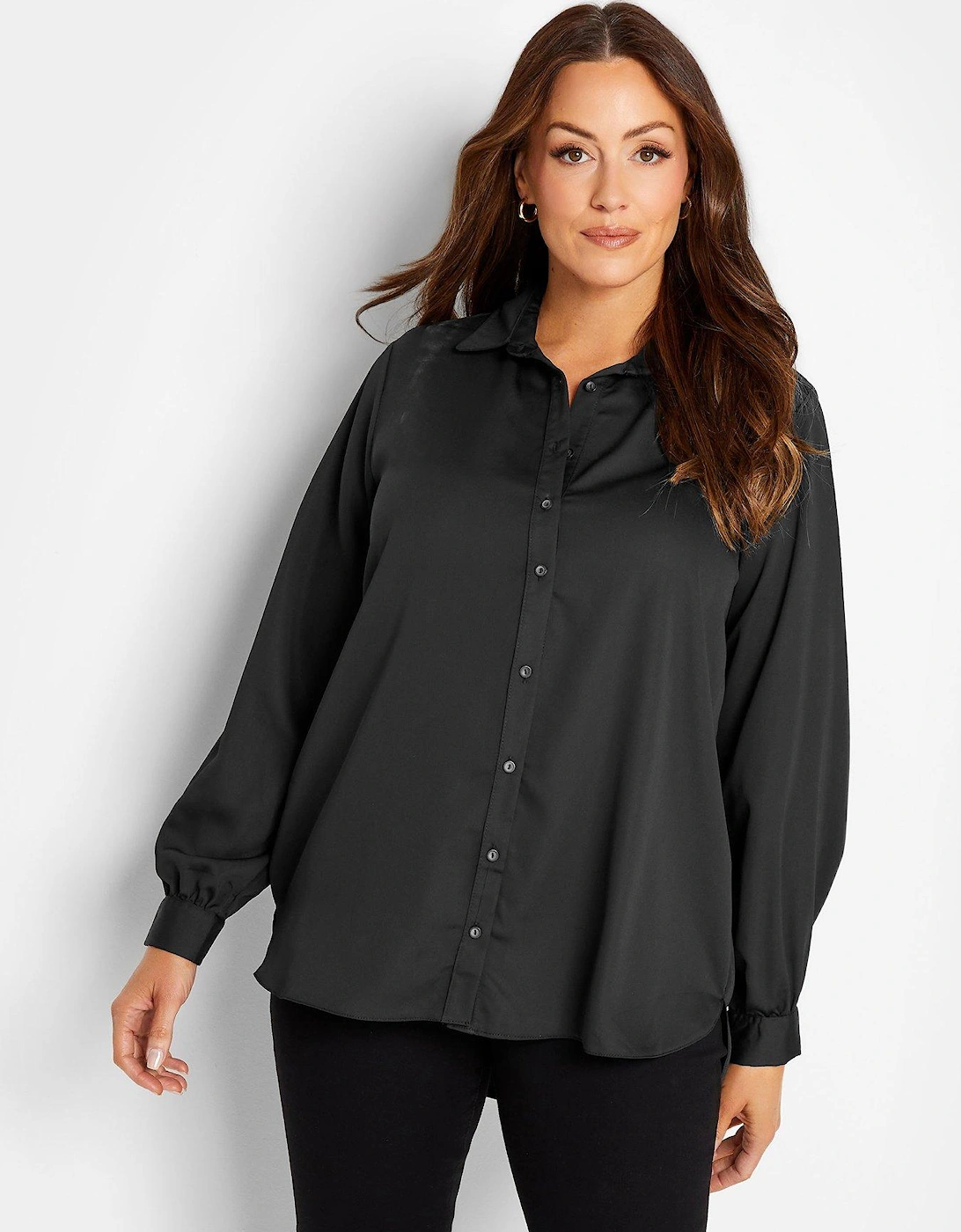 Satin Button Through Shirt - Black, 2 of 1