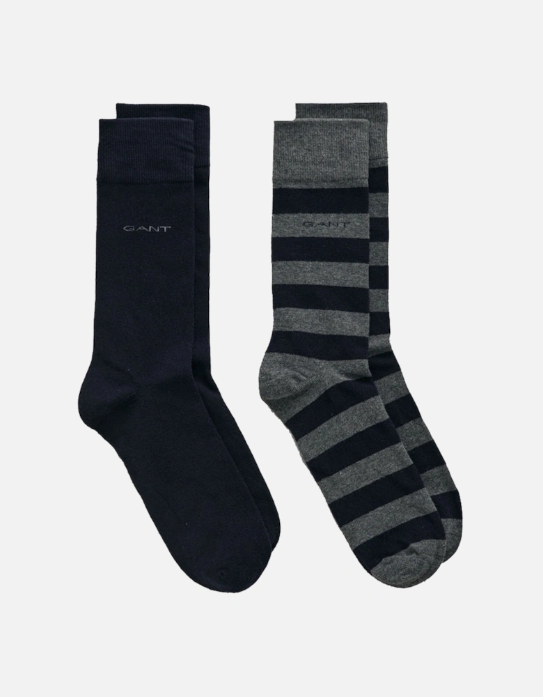 2 Pack Men's Barstripe and Solid Socks