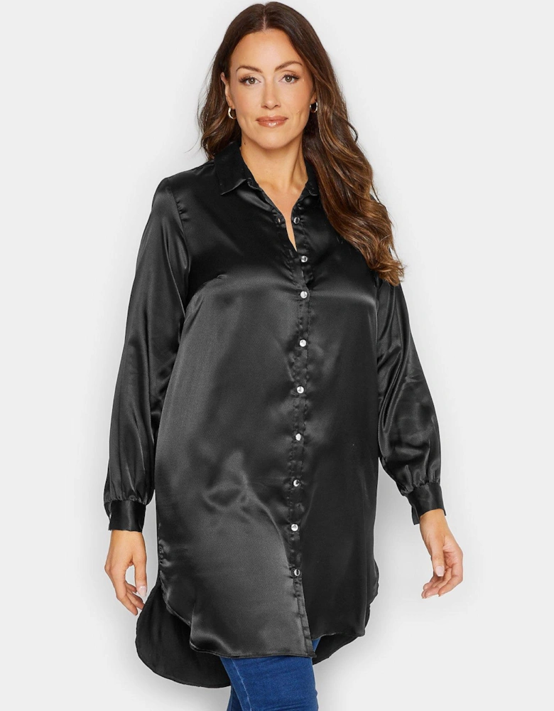 Satin Drop Hem Shirt - Black