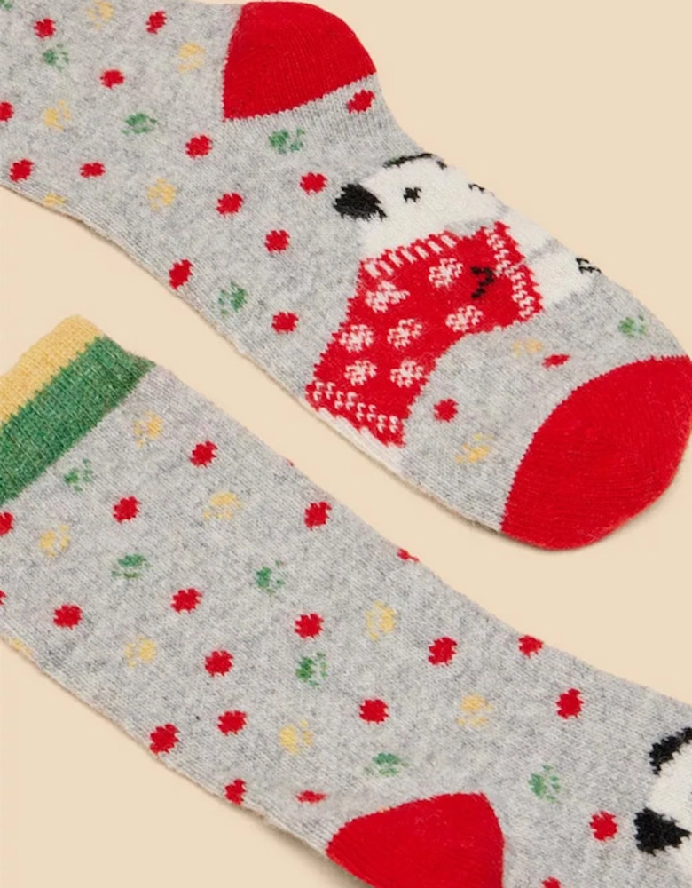 Xmas Dog Wool Mix Sock Grey Multi