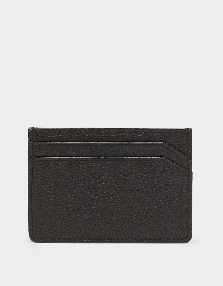 Grained Leather Card Holder With Stacked Logo