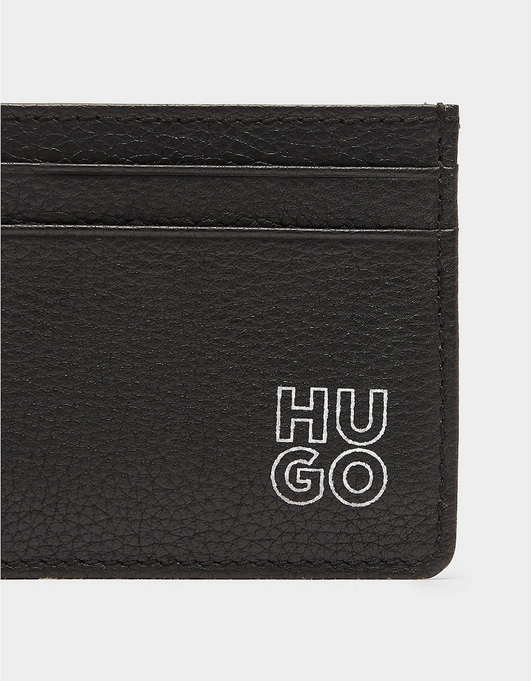 Grained Leather Card Holder With Stacked Logo