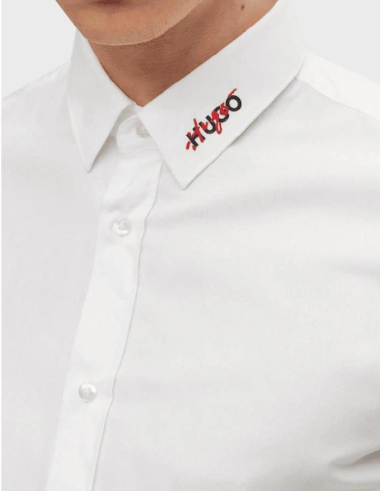 Elisha Collar Logo Long Sleeve White Shirt