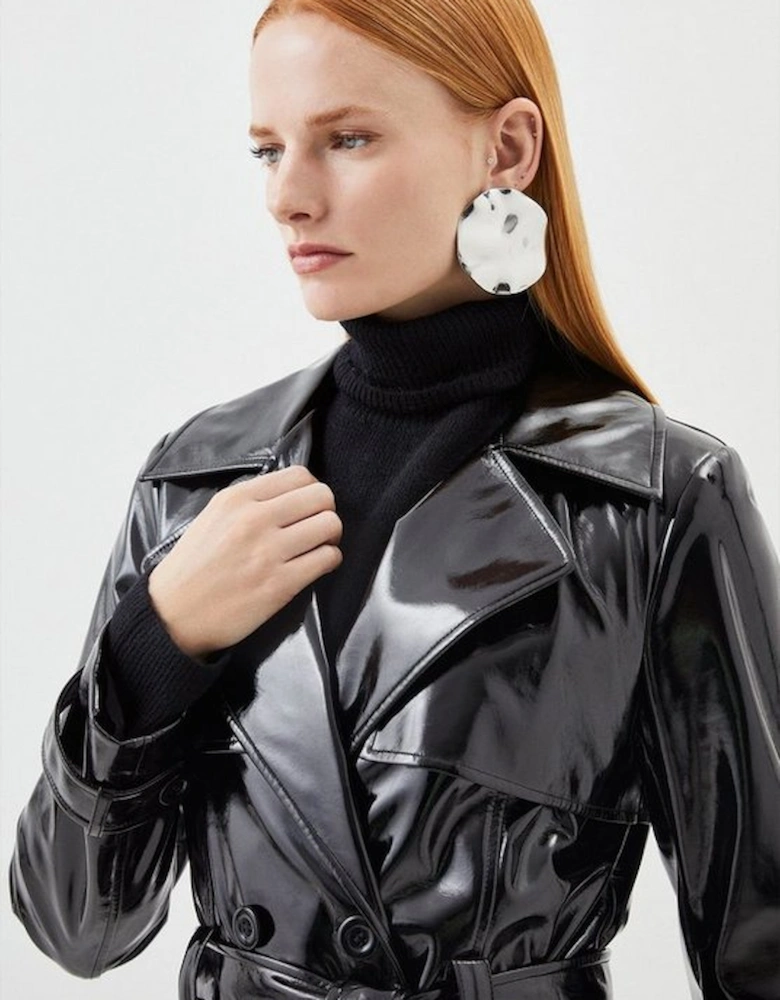 Vinyl Belted Longline Trench Coat