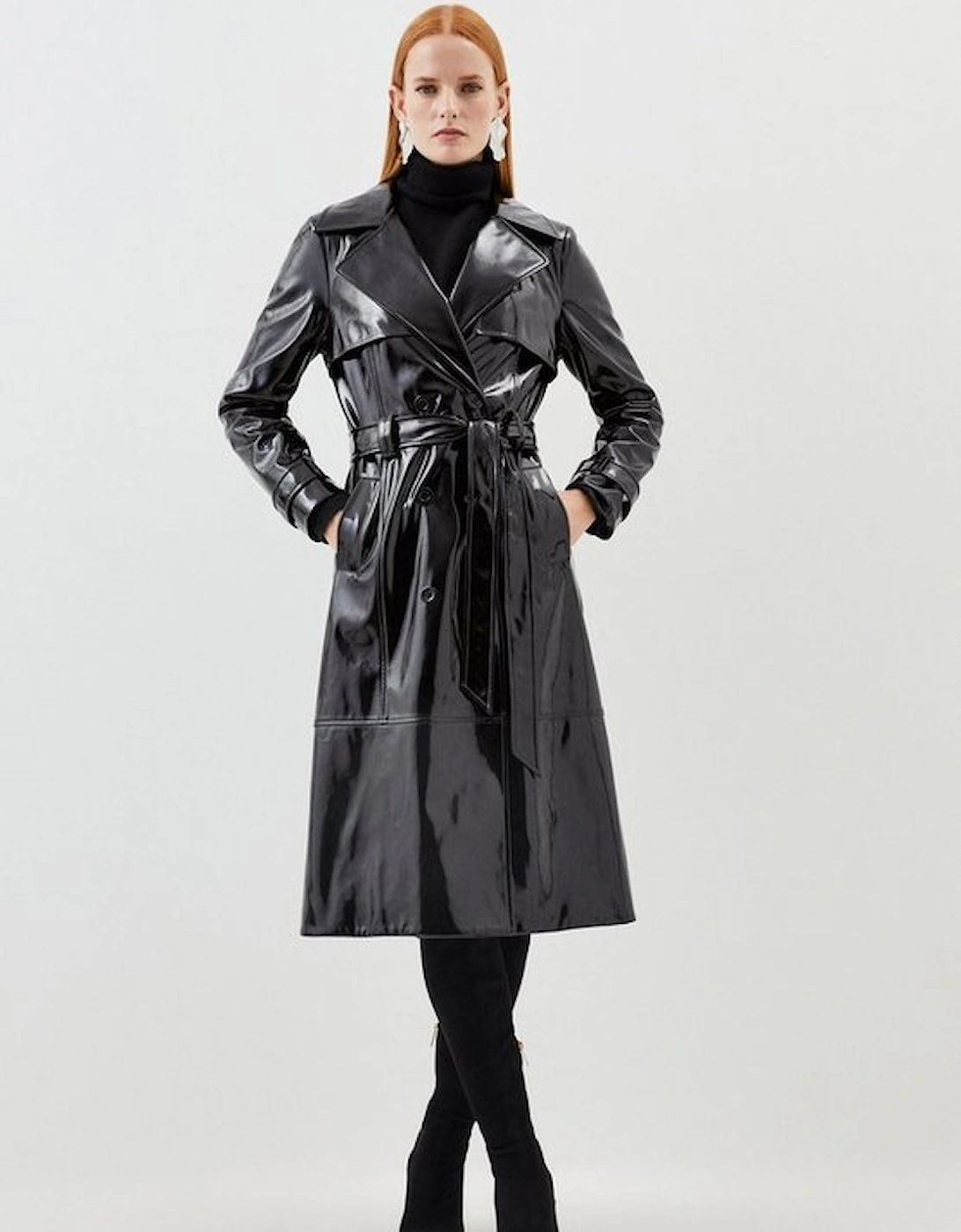 Vinyl Belted Longline Trench Coat