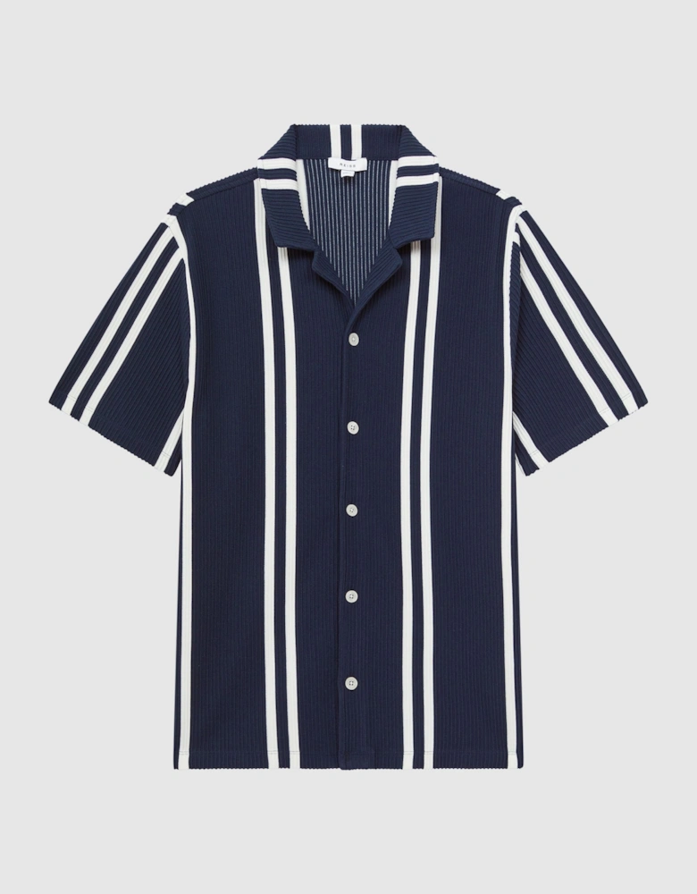 Ribbed Striped Cuban Collar Shirt