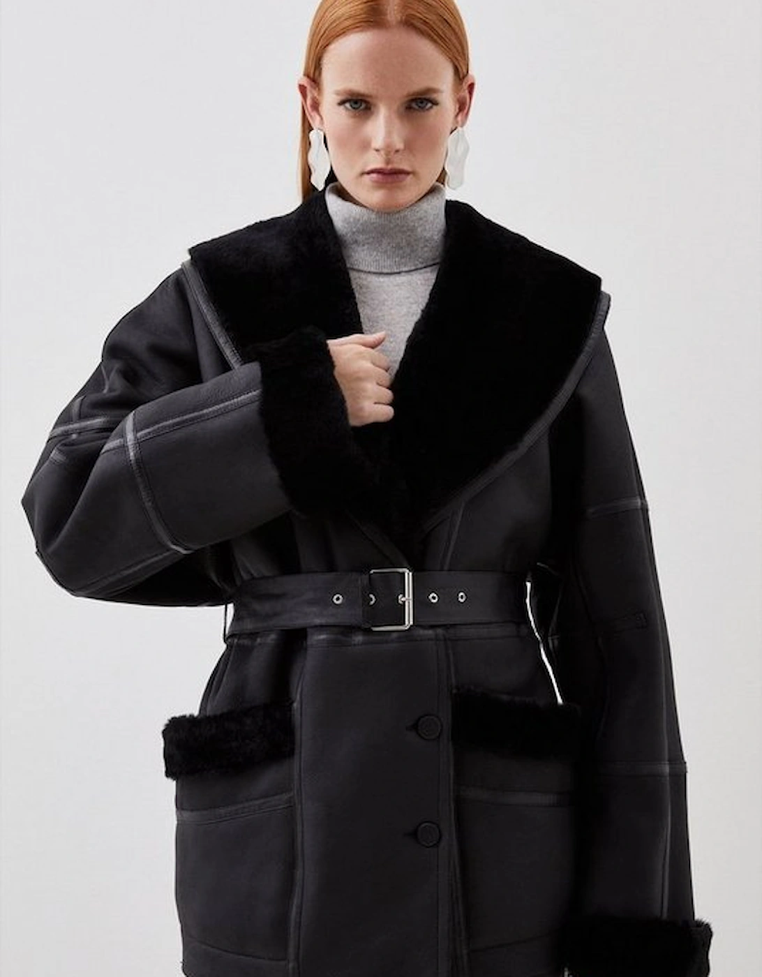 Shearling Relaxed Belted Coat, 5 of 4