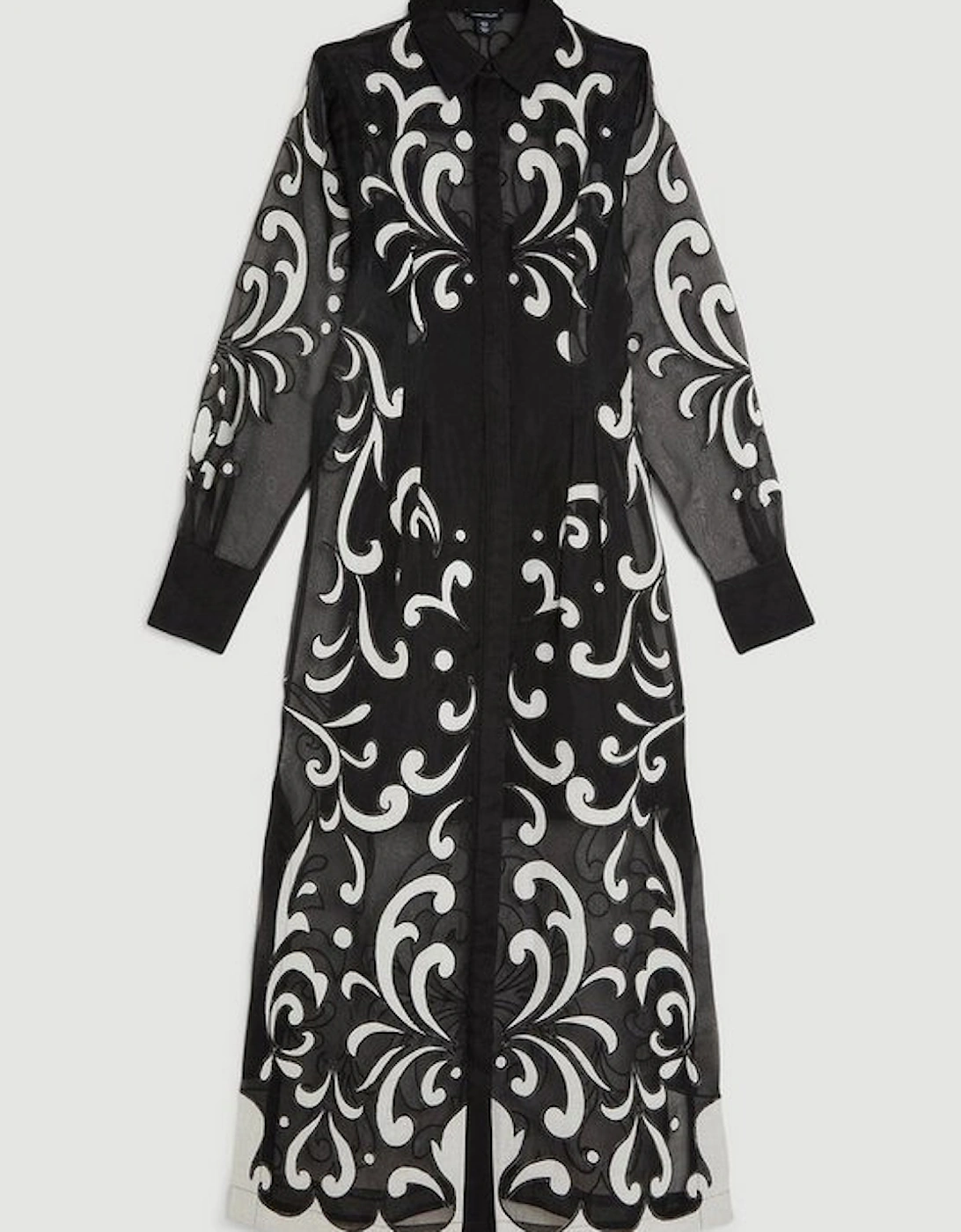 Applique Organdie Woven Midi Shirt Dress