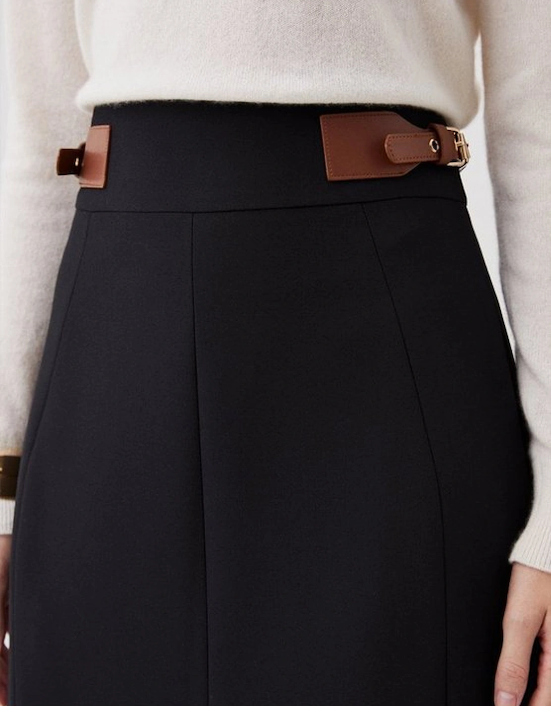 Tailored Compact Stretch Tab Detail Midi Skirt