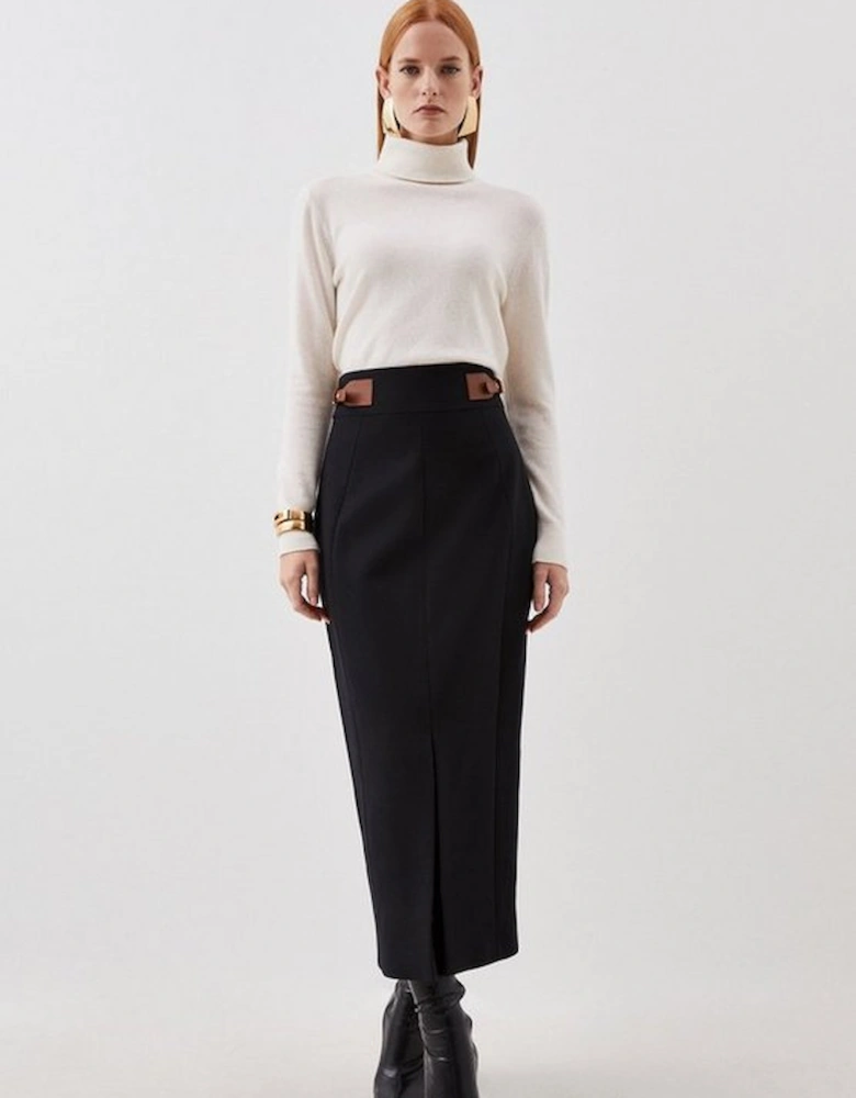 Tailored Compact Stretch Tab Detail Midi Skirt