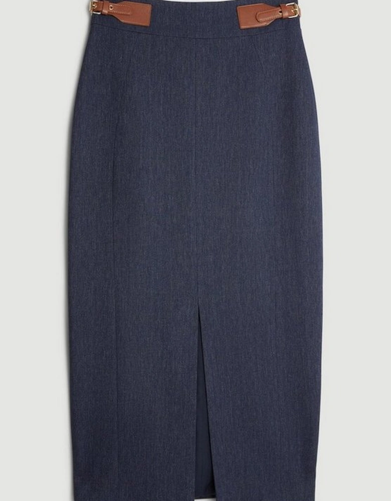 Tailored Denim Tab Detail Midi Skirt