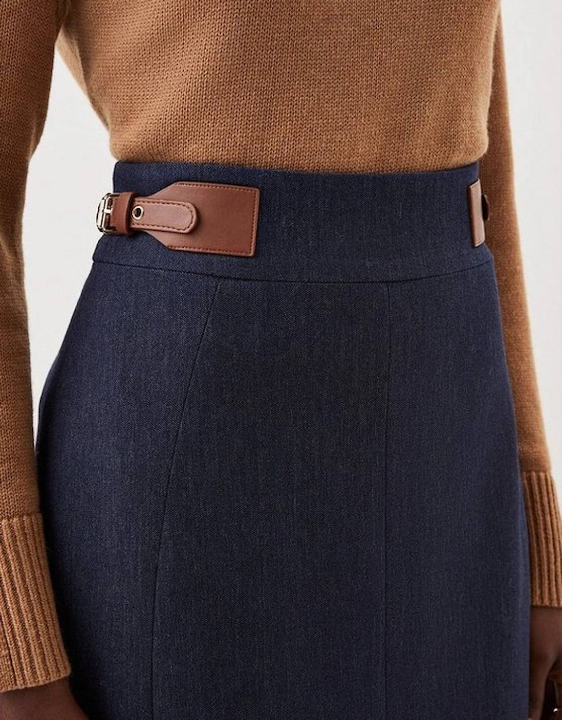 Tailored Denim Tab Detail Midi Skirt