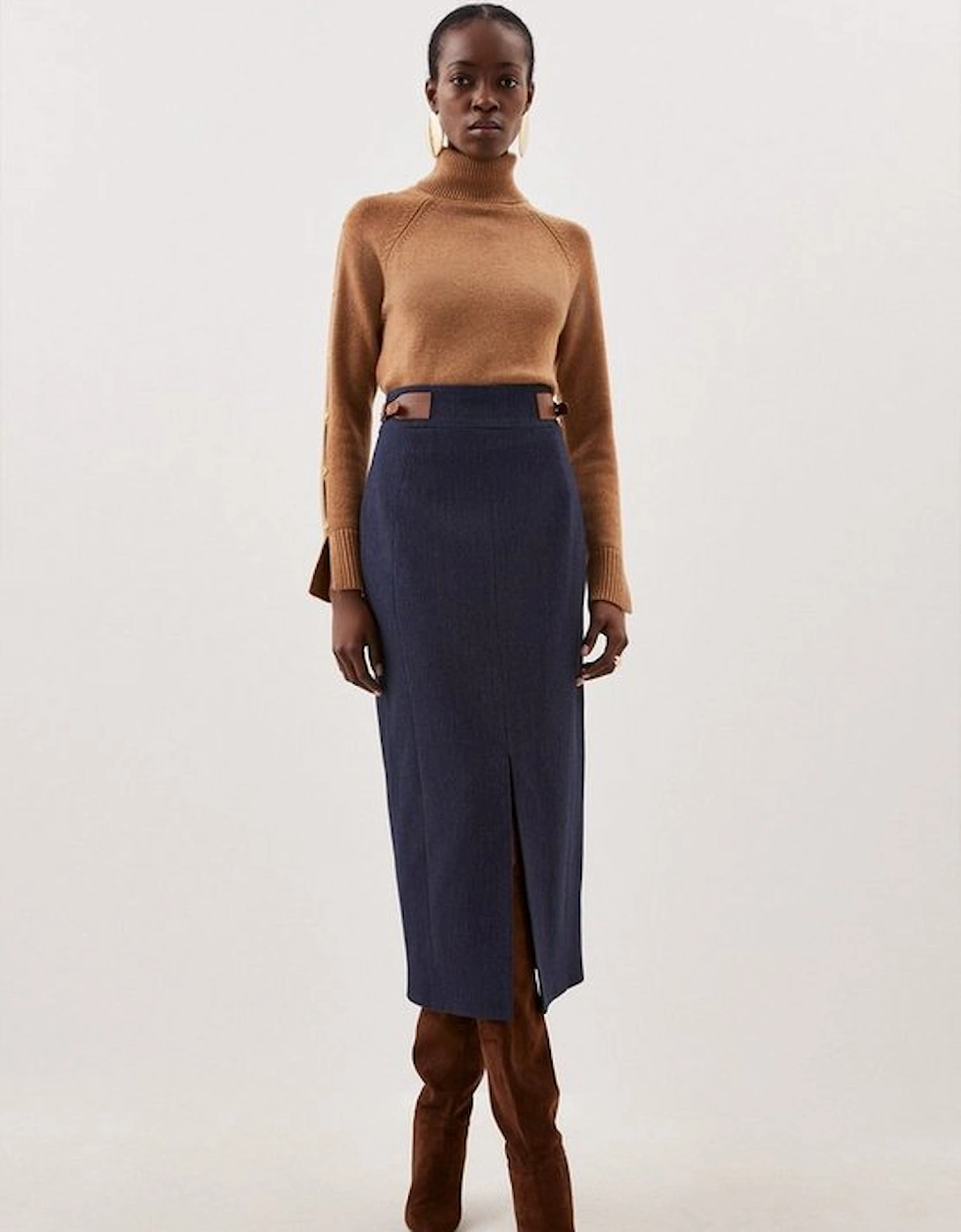 Tailored Denim Tab Detail Midi Skirt, 5 of 4