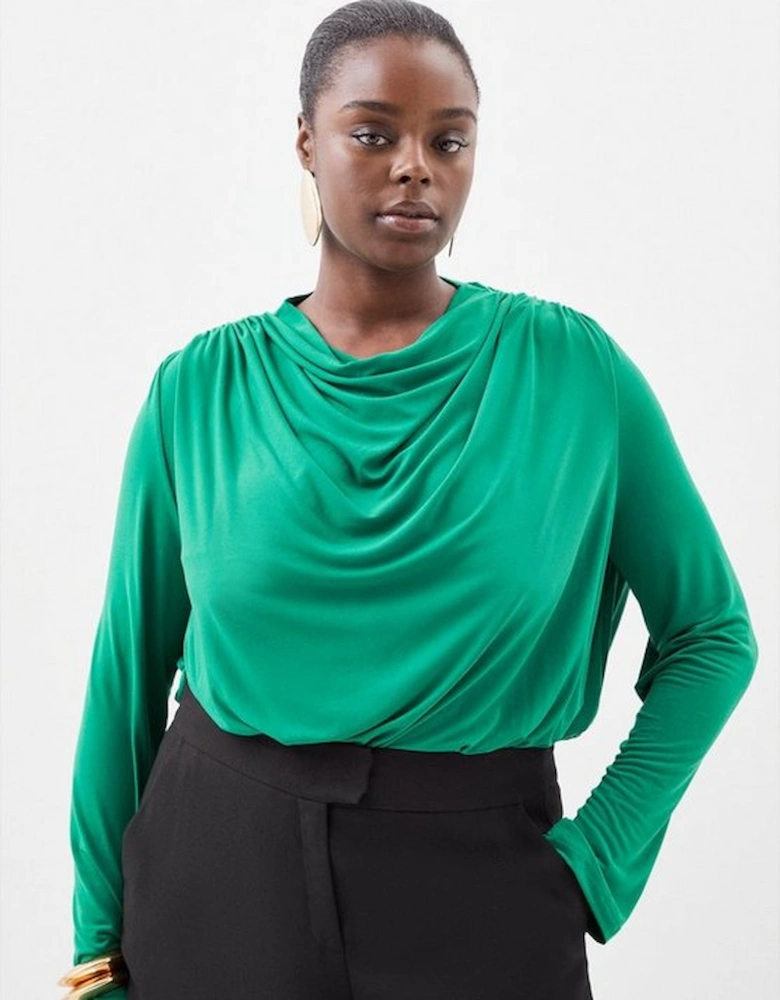 Plus Size Jersey Crepe Draped High Neck Bodysuit