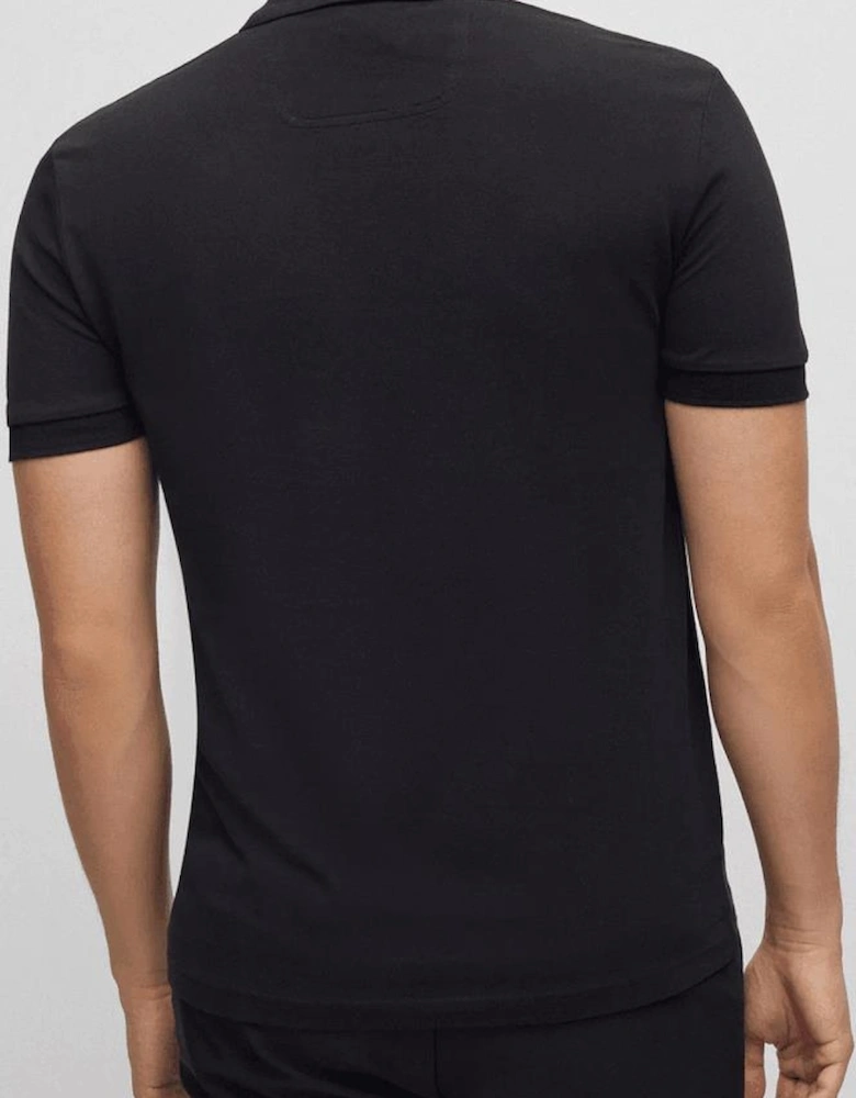 Pio Print Logo Slim Fit Black Polo Shirt