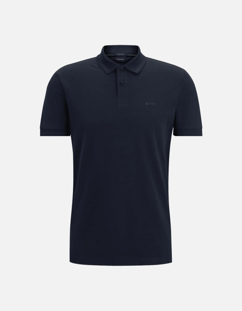 Pio Print Logo Slim Fit Navy Polo Shirt