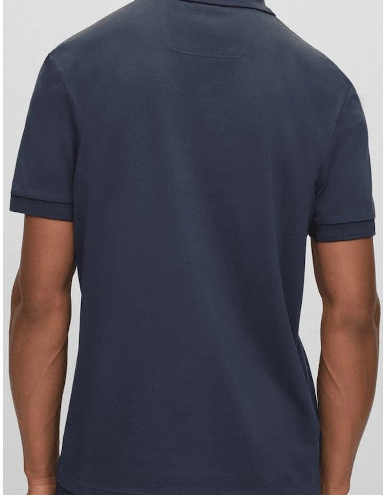Pio Print Logo Slim Fit Navy Polo Shirt