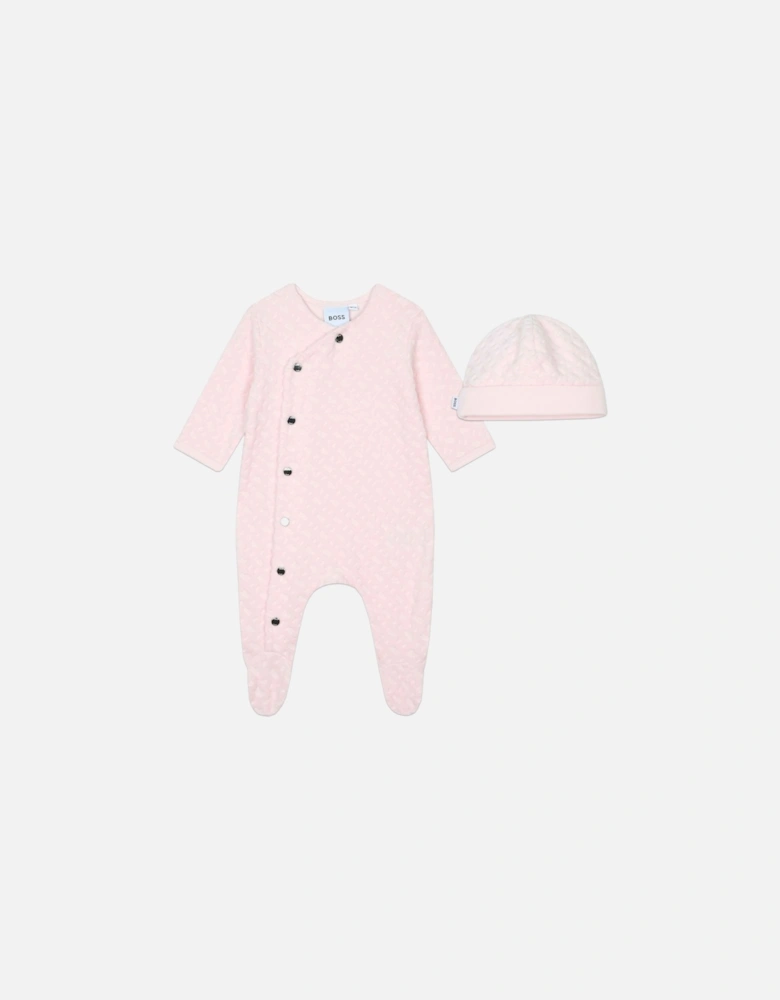 Boss Baby Girls Monogram Babygrow and Hat Set in Pink