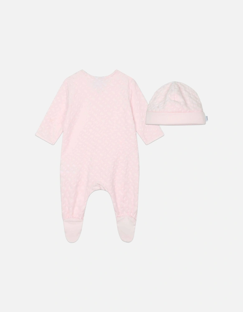 Boss Baby Girls Monogram Babygrow and Hat Set in Pink
